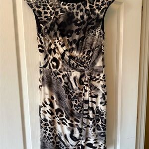 Laudrew Women’s Animal Print Twist-Front Dress in Black & Cream